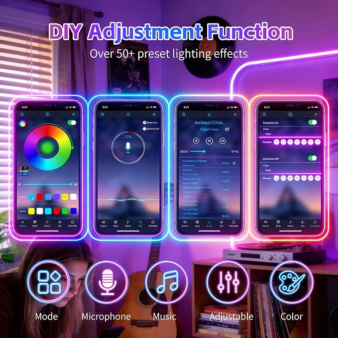 100FT RGB LED Neon Rope Lights, App & Remote Control, Flexible Waterproof IP65 Led Strip Lights, Music Sync Color Changing Multiple Modes Neon Lights for Bedroom Gaming Room Indoor & Outdoor Decor