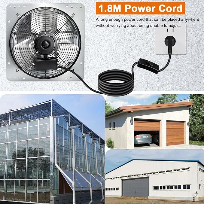 Hiorucet Upgraded 14'' Shutter Exhaust Fan, 1558CFM Low Noise Garage Exhaust Fan, Greenhouse Exhaust Wall Mounted with 1.8M Power Cord for Shop, Attics, Chicken Coop, Shed, Basement Louvered Fan.