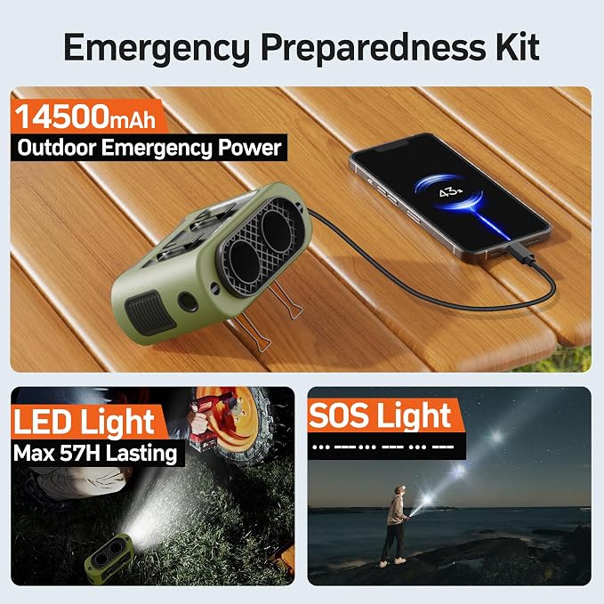 14500mAh Portable Waist Fan Clip On Belt- Rechargeable Battery Operated,Max 40H Cooling,5 Speed 14600RPM,Dual Air Vent, Hands-free Shirt Neck Fan With Light for Outdoor Jobsite Camping Traveling
