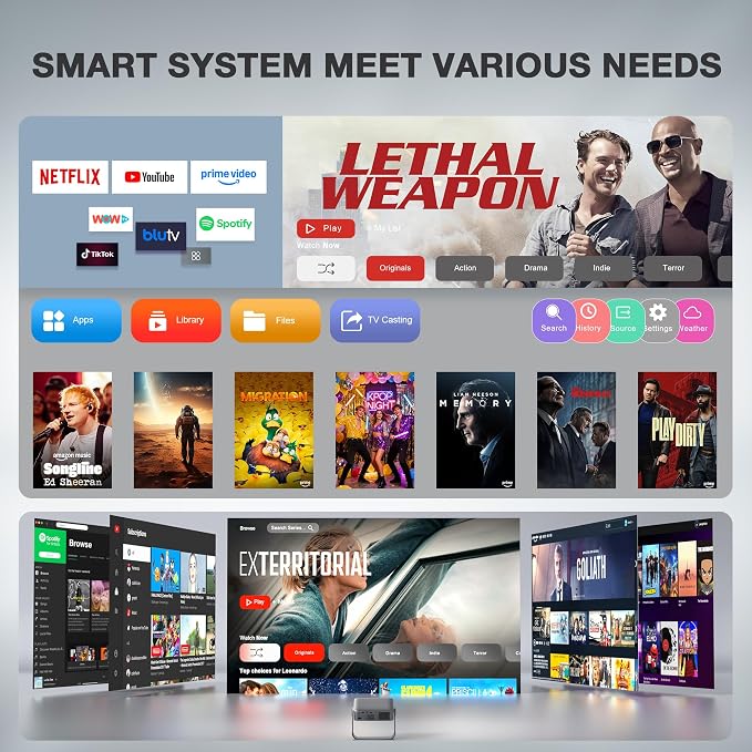 【Officially-Licensed APP & 2000ANSI】 Smart Mini Projector with WiFi and Bluetooth, VISSPL Native 1080P Auto Focus & Keystone Portable Outdoor Projector, 4K Support Home Movie Projector Metal