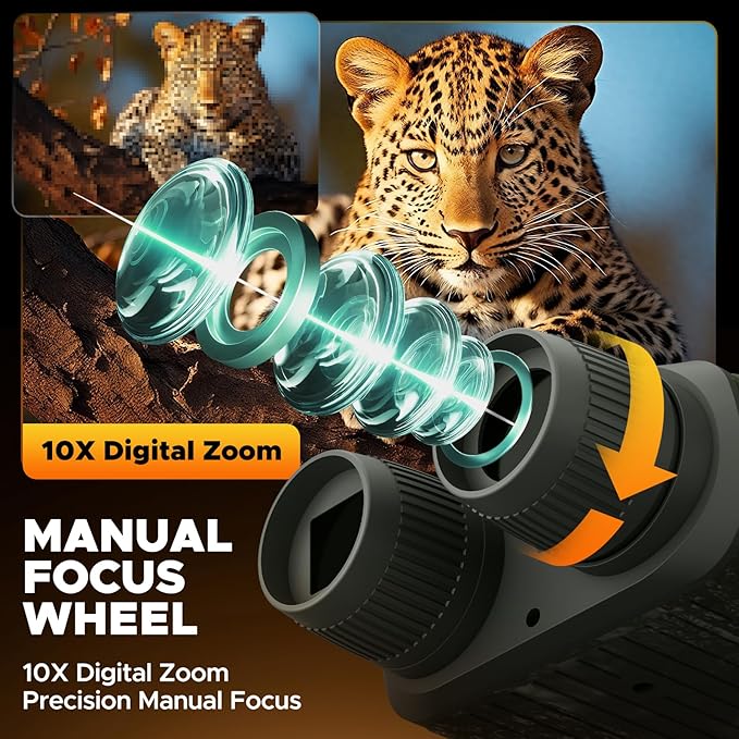 4K Night Vision Goggles - 48MP Infrared Binoculars for Hunting Camping Wildlife, 10X Digital Zoom 1300ft Range, 5000mAh Battery 15H Day/10H Night Use, 32GB Card, 3" LCD Screen