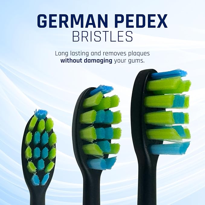 White Electric Toothbrush with Travel Case & 8 Vibrating German Pedex Bristle Brush Heads
