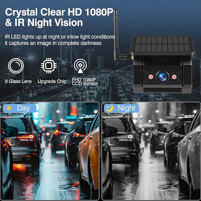 Magnetic Solar Wireless Backup Camera, 1080P WiFi Hitch Camera for Truck RV Car, 9600mAh Rechargeable Battery Rear View Camera, IP69 Waterproof, IR Night Vision, Compatible with iPhone, iPad, Max 23FT