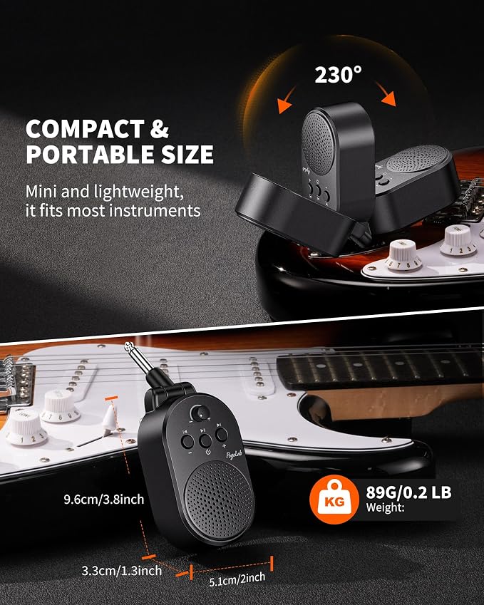 POGOLAB Mini Guitar Amp, 5W Portable Electric Practice Amp with Volume Control, Plug and Play, BT Rechargeable Plug-in Small Speaker for Guitar/Bass/Electric Instruments