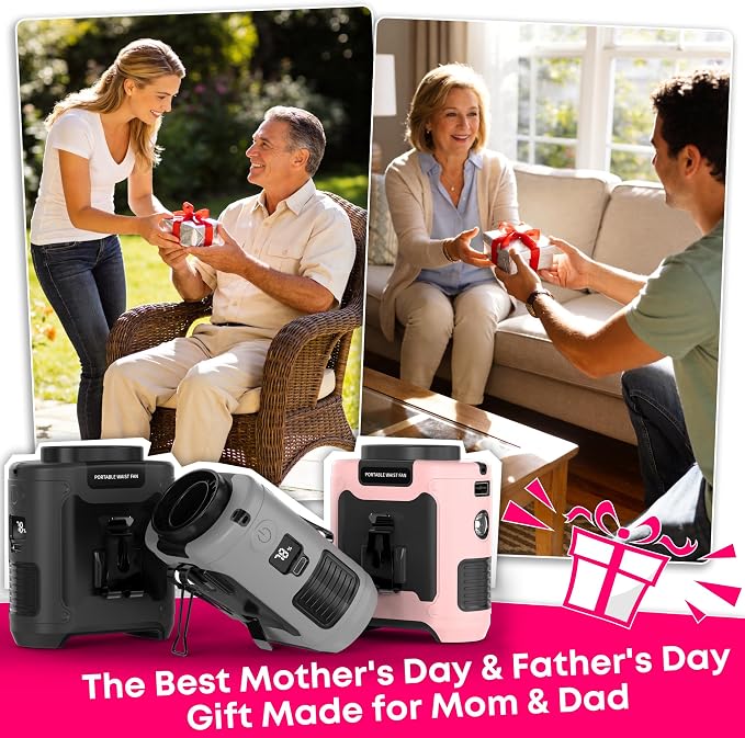 10000mAh Portable Waist Fan, Father Day Gifts for Husband Dad, Blue Collar Worker Belt Clip Fan with Light, Essentials for Camping Gardening, 40H 16000RPM Rechargeable Cooling Gadgets for Men 2026