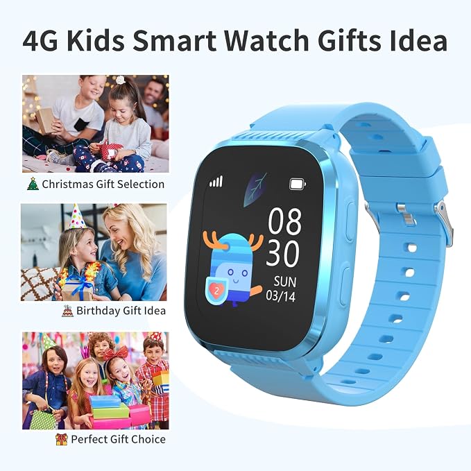 4G Kids Smart Watch Boys with GPS Tracker & Call Phone, Watches for Kids Age 5-12 with SOS Calling, School Mode Parental Controls 12/24 Hr Text Message HD Video Call Voice Chat (Light Blue)