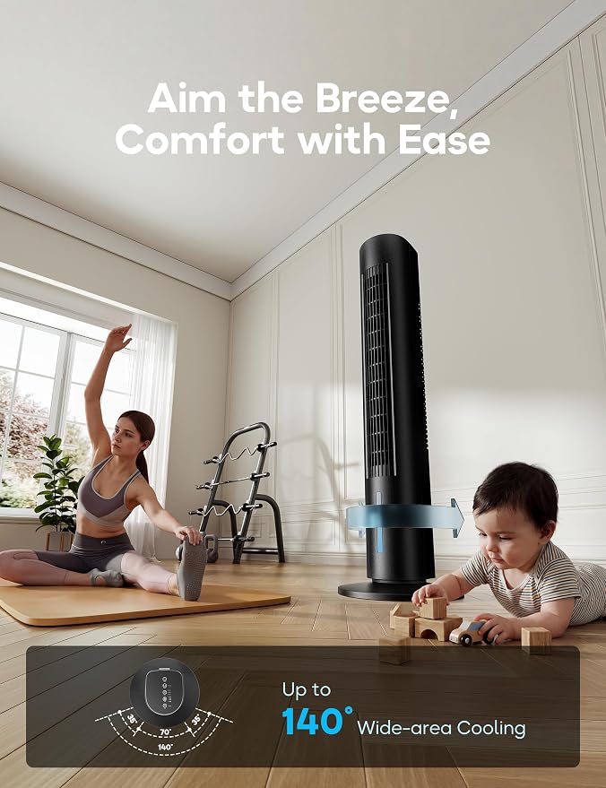 Windowless Portable Air Conditioner, 35.1" Evaporative Air Cooler for Room No Window, 7H Timer, 4 Modes, Remote Control, 140° Max Oscillating, Large Water Tank, Quiet AC Unit for Bedroom, Black