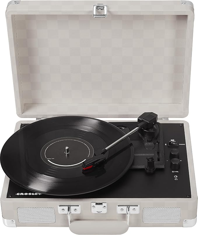 Crosley CR8005F-AC Cruiser Plus Vintage 3-Speed Bluetooth in/Out Suitcase Vinyl Record Player Turntable, Almond Checkerboard