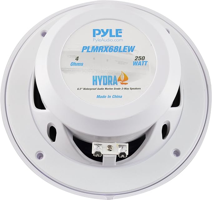 Pyle 6.5” Dual Waterproof Marine Speakers - 250W Outdoor Car/Boat Radio Stereo Speakers Waterproof/Weather Proof Marine Stereo Speakers System Pair- LED Light Mount Kit Speaker Wire Grill PLMRX68LEW
