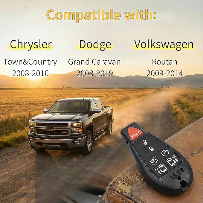 DIY Keyless Entry Remote Car Key Fob Replacement Fits for Dodge Grand Caravan 2008-2019, for Chrysler Town & Country 2008-2016， with Interchangeable 5 & 7-Button Keypads, FCC ID: IYZ-C01C / M3N5WY783X