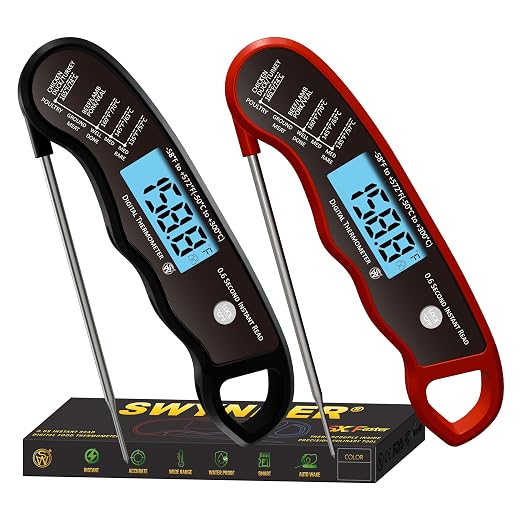 2 pcs 0.6S Instant Read Digital Meat Thermometer Probe/Pen，Factory‑Calibrated/Waterproof/Backlit/Magnetic/Flip Display/Motion Sensor:Outdoor BBQ, Barbecue Grilling, Smoking, Oven, Baking, Oil, Candy