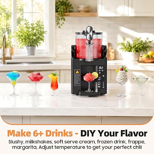 Slushie Machine for Home, 67 oz No Ice Needed Frozen Drink Machine & Soft Serve Ice Cream Maker, 6 Presets with Auto-Clean for Slushy, Margaritas & More. Black