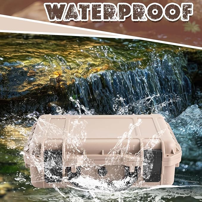 Relaxweex 1 Pcs Waterproof Hard Case with DIY Customizable Foam Insert Portable Protective Case with Knife for Camera Drones Equipments Tools Test Instruments(Tan,11.3 x 8.7 x 4.2 Inch)