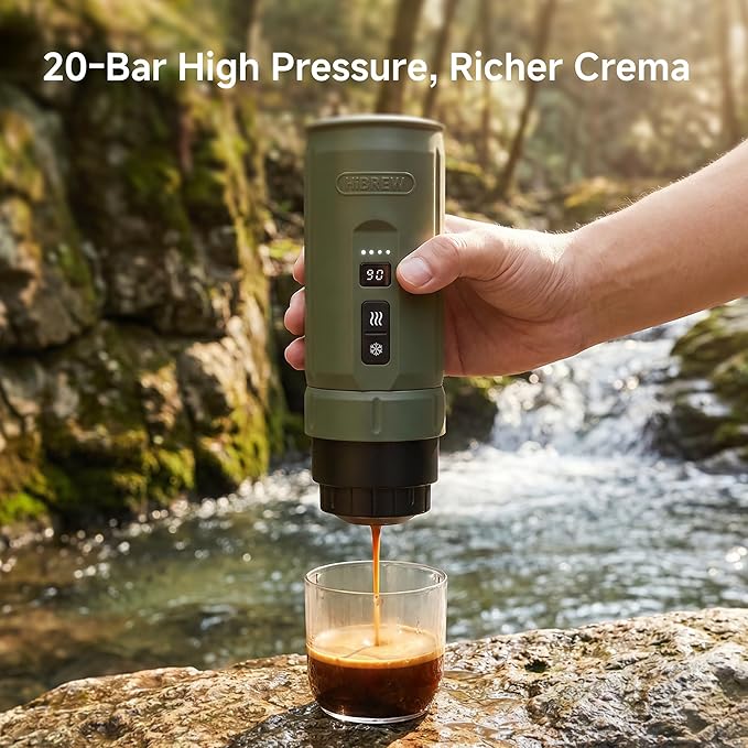 HIBREW H4C Classic - Portable Electric Espresso Machine, USB-C Rechargeable Coffee Maker with Removable Battery, Compatible with Ground Coffee & NS Capsules, Travel & Home(Green)