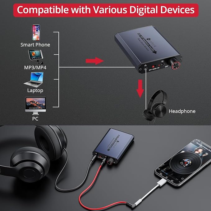 Neoteck 3.5mm Headphone Amp with Bass Boost Portable HiFi Headphone Amplifier, 16-300 Ohm, Aluminum Matte Surface for Mac, Phones, iPad, MP3, MP4 Computers PS4 PS5 Controller-Dark Grey