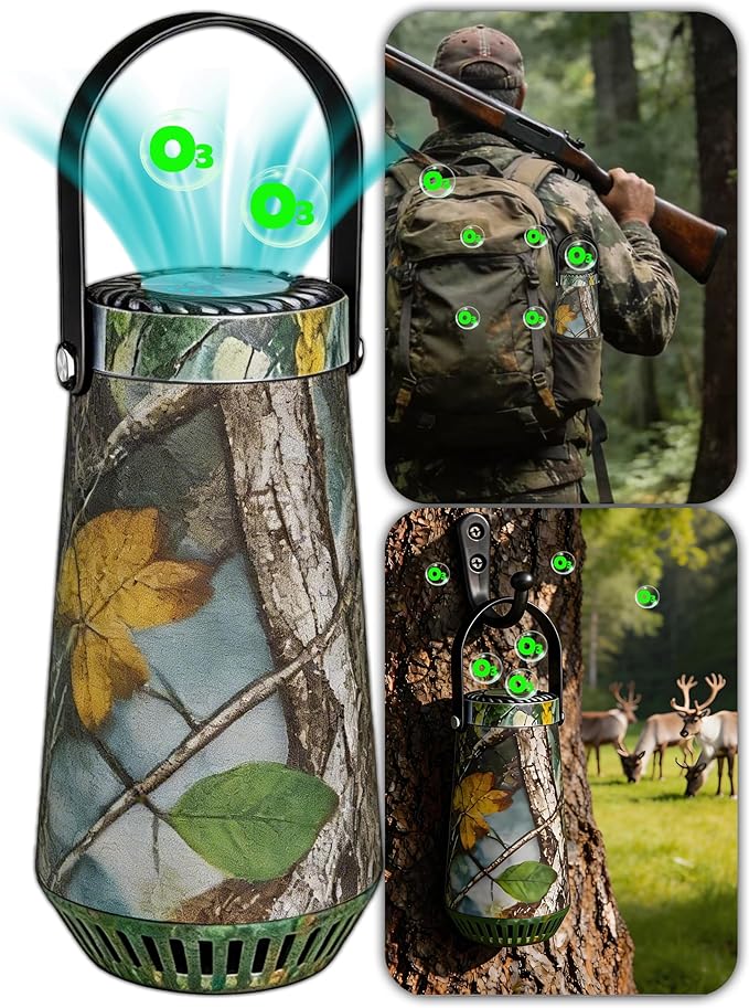 Scent Eliminator Ozone Generator for Hunting - Advanced Odor Control for Blinds, Stands - Includes Rechargeable Battery & Tree Mounting System