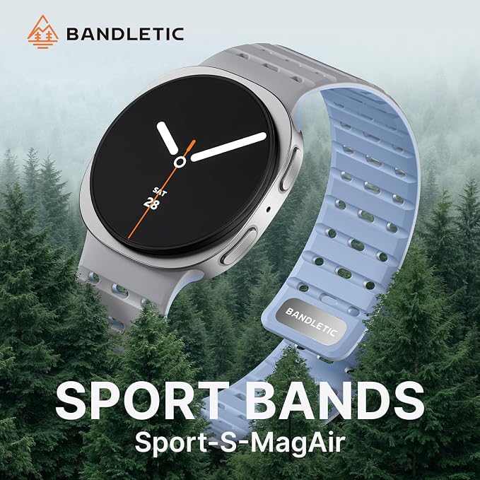 Bandletic Magnetic Band Compatible with Samsung Galaxy Watch 8 40mm 44mm / Watch 8 Classic 46mm 2025, No Gap Soft Breathable Silicone Replacement Strap for Men Women, Light Gray/Ice Blue