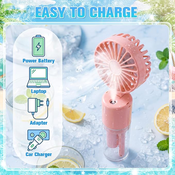 4 Pack Misting Fans Portable Rechargeable Handheld Spray Fans with 25ml Water Tank 4-speed Personal Cooling Fan, USB-c Mini Handheld Fan for Travel Outdoor Sport Office Home Summer Gifts