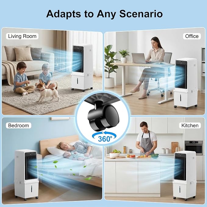 Uthfy 1800CFM Swamp Cooler Air Conditioner, Evaporative Air Cooler with 4.2 Gal Detachable Water Tank, 4 Ice Packs, 120°Oscillation, 12H Timer, 3 IN 1 Portable Cooling Fan for Indoor, Bedroom, Office