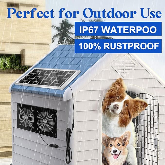 HNRLOY Solar Exhaust Fans & Powered Fan with 15W Panel & 2-Pack High-Speed Brushless DC Fans,Solar Ventilation Fan for Greenhouses, Chicken Coops, Attics, Barns, Sheds & Dog Houses