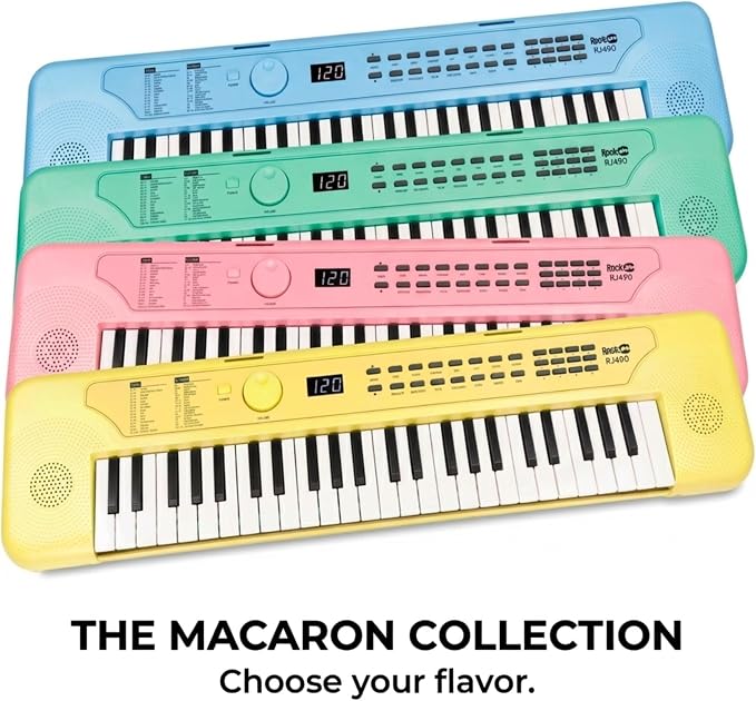 RockJam 49 Key Keyboard Piano, Portable Electronic Music Keyboard with Speakers, USB-C Power or Battery Operation, Headphone Input, 200 Tones, 200 Rhythms, Note Stickers & Lessons