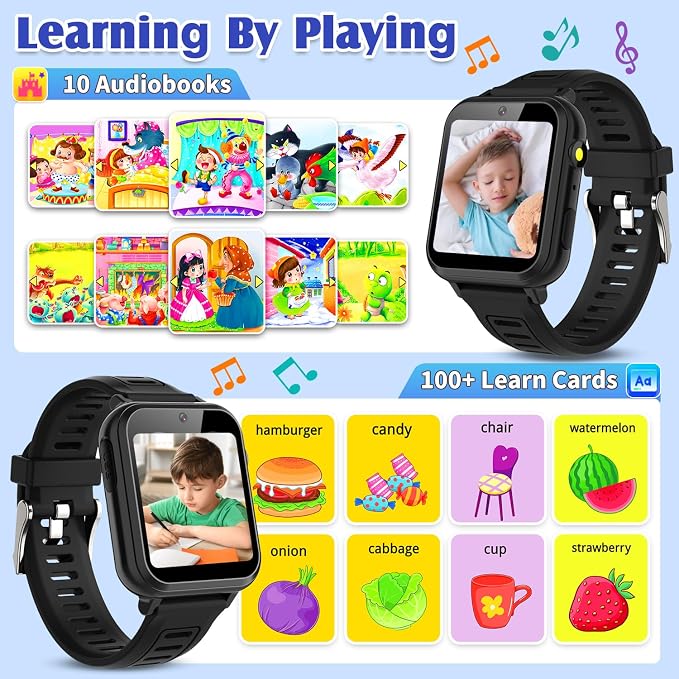 Smart Watch for Kids with 39 Games,Camera,Video,Music Player,Recorder,Alarm,Pedometer,Flashlight,Stopwatch,HD Touch Screen,Borthday Gift Toy for Boys Ages 3-12(Black)