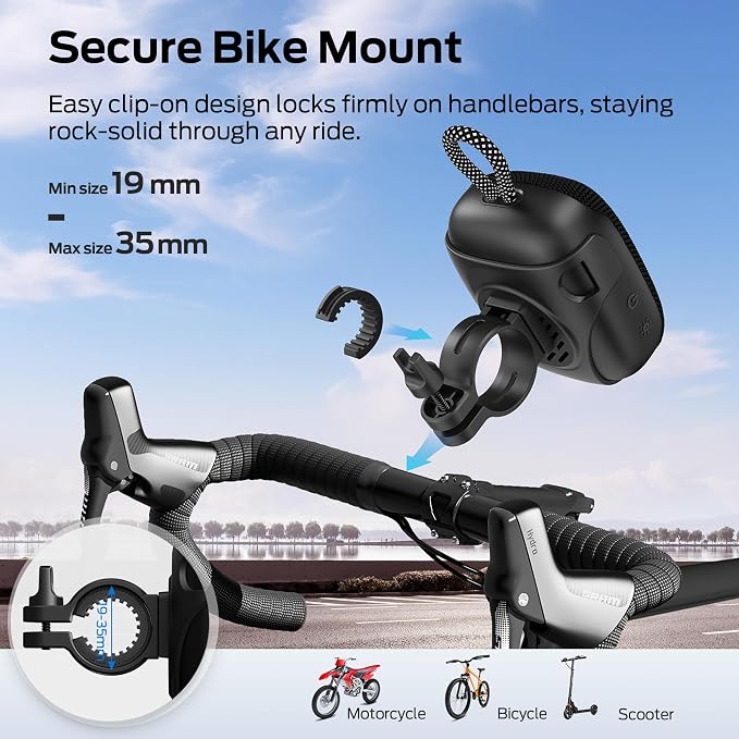 Monster S300 Portable Bluetooth Bike Speaker, IPX7 Waterproof Wireless Shower Speaker with RGB Lights, 10H Playtime, Loud Sound, Bluetooth 6.0, Bike Accessories, TWS, for Outdoors/Travel/Home, Black