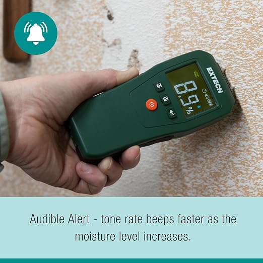 Extech MO50 Compact Pin Moisture Meter with High Contrast LCD & Backlight - Digital Dampness Detector for Wood, Drywall, Concrete, Water Damage Inspection & Building Materials with Audible Alert