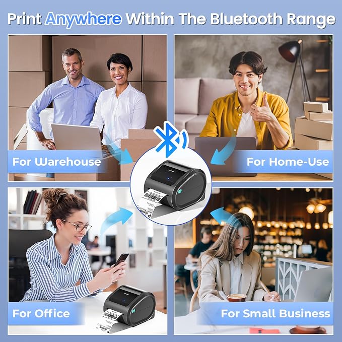 Bluetooth Shipping Label Printer with 1 Roll Labels - D520BT Thermal Label Printer, Thermal Printers with Built-in Label Holder, Come with 500PCS 4x6‬ White Labels (500 Labels/Roll)