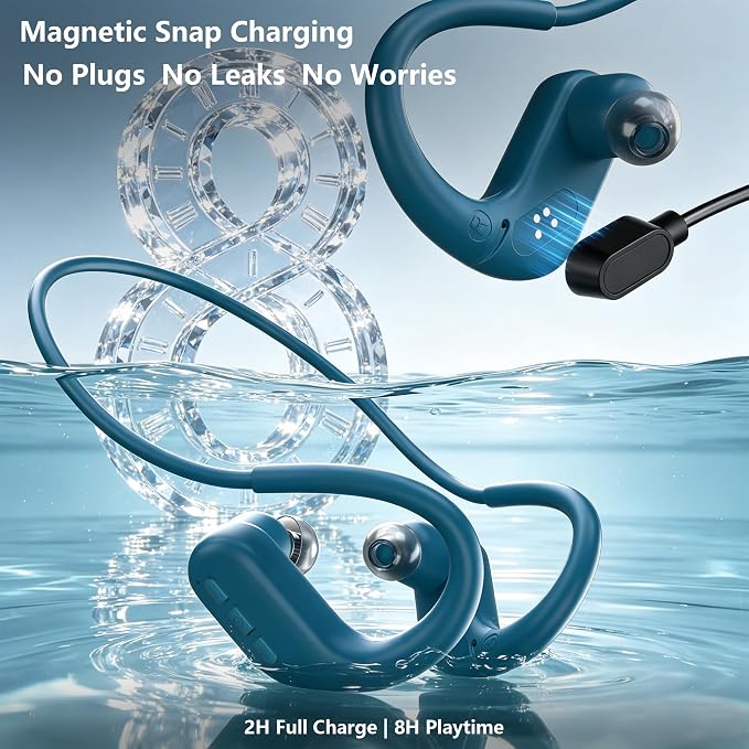 Waterproof Earbuds for Swimming, Swimming Headphones with 8GB MP3 Player | In-Ear Bone Conduction Earbuds , Swimming Headphones, IPX8 Swimming Earphones for Underwater, Headphones for Running Fitnes