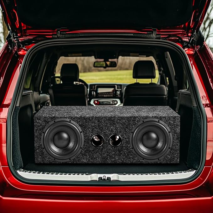 Dual 6.5 Inch Car Audio Subwoofer Enclosure Box, Dual Sealed Carpet Covered Car Audio Vehicle Subwoofer Enclosure with 2 Slot Port Vent, Woofer Box for Improves Audio Quality
