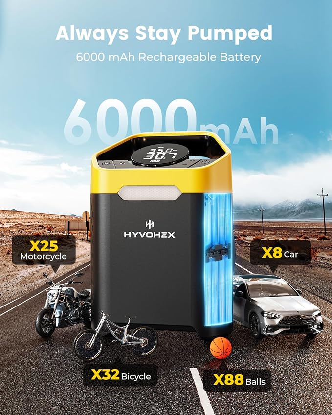 Heavy-Duty 160 PSI Tire Inflator Portable Air Compressor, 1 Min Fast Inflation Cordless Portable Air Pump with Digital Pressure Gauge & LED Light, Electric Tire Pump for Car, SUV, Bike, Ball