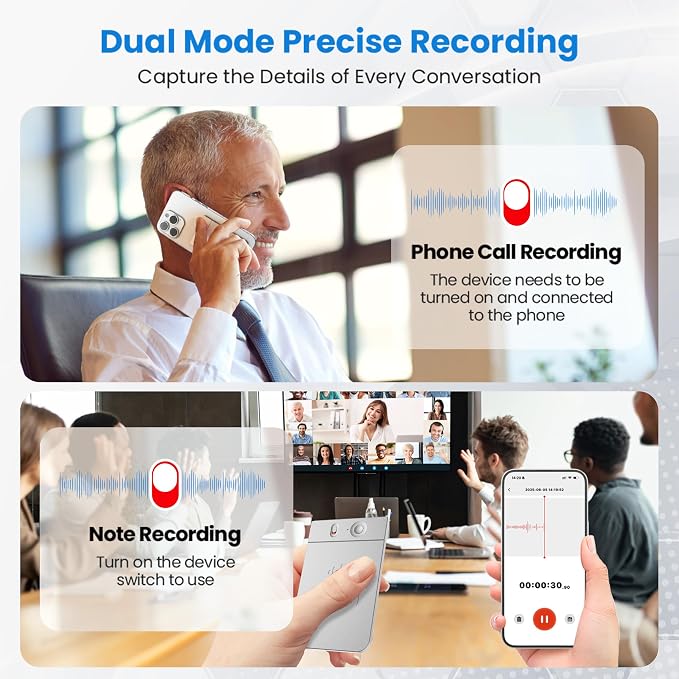 AI Voice Recorder, 64GB Audio Note Recorder with Transcribe&Summarize Free 1200 min of Transcription, App Control, Supports 112 Languages, Magnetic Case for Lectures Meetings Calls