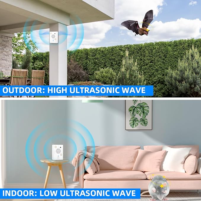 4 Pcs Ultrasonic Bat Repellent for Attic, Rechargeable Bat Deterrent Devices Outdoor Indoor, Electronic Bird Repellent Bats Keep Away Reject Repelling System Removal Device for House Porch Farm