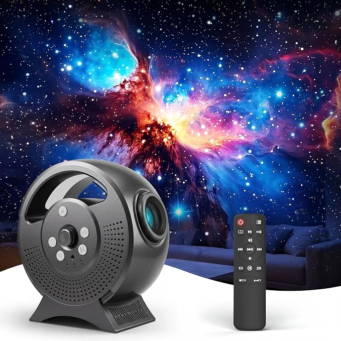 Rossetta 3D Galaxy Projector, 60 Scenes Adjustable Focal Planetarium Projector with Bluetooth Speaker, Timer & Remote Control, Ceiling Projector for Bedroom, Kids Room, Party, Gift for Kids & Adults