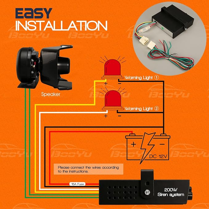 12V 200W 9 Tones Police Warning Emergency Siren PA System [180° Design Speaker][125-135dB][Handheld Microphone][Hands-Free][2 x 10A Switches] for Firefighter Ambulance Vehicles Truck SUV ATV UTV