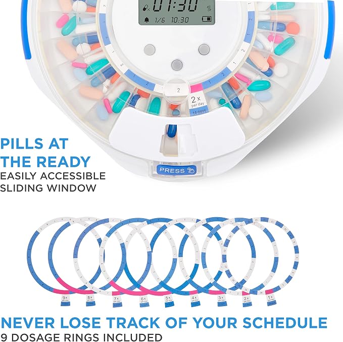 Live Fine Smart WiFi Automatic Pill Dispenser Clear Lid | 28-Day Medication Organizer Up to 9 Doses Per Day for Care Monitoring with Lock Key, Light/Sound Alarms for Prescriptions & Vitamins