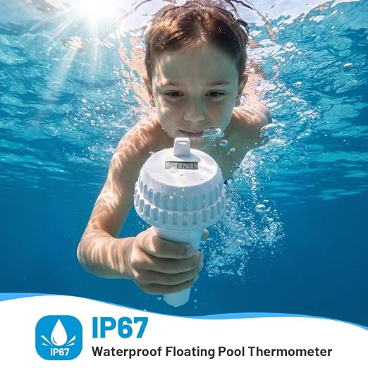 Wireless Pool Thermometer Floating with Indoor Receiver, IP67 Waterproof Digital Water Temperature Sensor with Backlight Screen, 260ft Range Remote Monitor for Pool, Hot Tub, Spa, and Indoor Humidity
