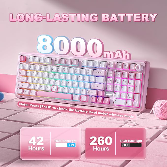 YUNZII B98 PRO QMK/VIA Wireless Mechanical Gaming Keyboard,96% Layout with Numpad and Cute Cat Knob, BT/2.4G/USB-C,Linear Switch Hot Swap Gasket,RGB for Win/Mac (Pink, Milk V2 Linear Switch)