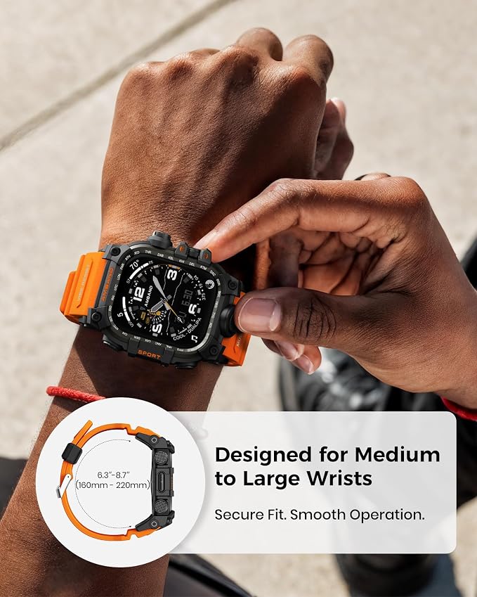 amBand Rugged Case with Band for Apple Watch 46mm, Compatible with Apple Watch (iWatch) Series 10 11, Military Grade Shockproof Bumper Cover, Tactical Band for Men, Orange