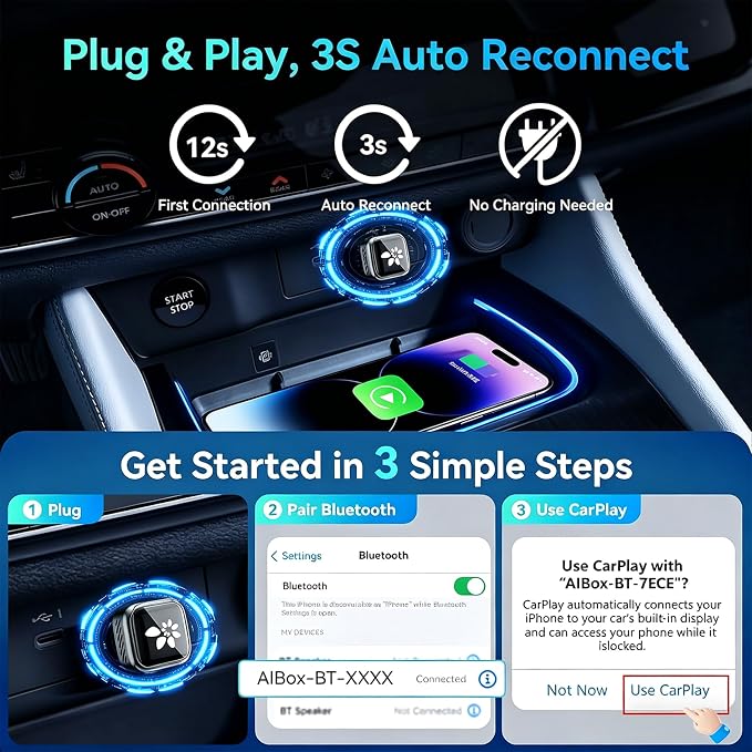 2026 Upgraded Wireless CarPlay Adapter, 2-in-1 Mini CarPlay Adapter for iPhone & Android, 3 Second Auto Stable Connection with Zero Latency, Plug & Play for 2016+ Cars with USB-A/USB-C Ports