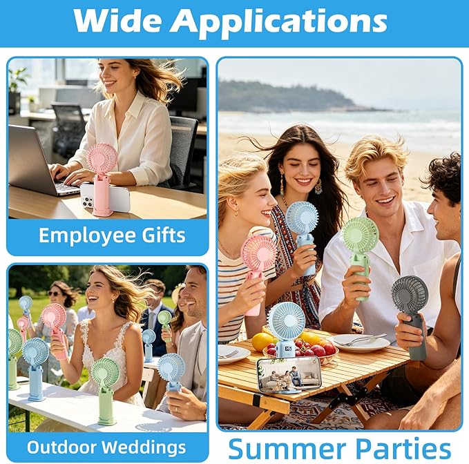 VZZNN 12 Pack Mini Portable Handheld Fan Bulk Small Cooling Fans High 5-Speed Rechargeable Fan For Travel, Office, Eyelash Drying, Lightweight, For Beach, Camping, Indoor Outdoor Use (4 Colors