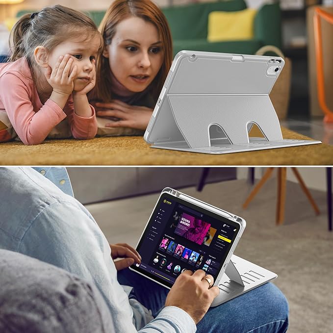 VIKESI Case for iPad Air 11-inch with M4 / M3 / M2 Chip 2026/2025/2024 and for iPad Air 5th/4th Gen 10.9 Inch 2022/2020,Multiple Angles Stand Cover,Soft Back,Pencil Holder,and Auto Sleep/Wake,Gray