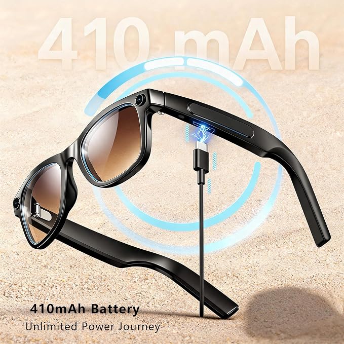 EarlySincere Smart Glasses with 4K Camera & EIS, Audio Video Recording Glasses with Live Translation Voice Assistant, Gradient Tea Sunglasses Lenses, UV400 Protection TR90 Frame