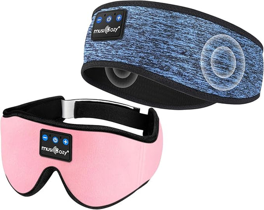 MUSICOZY Sleep Headphones Bluetooth Sports Headband, Wireless Music Sleeping Headphones Sleep Eye Mask Earbuds for Side Sleepers Workout Running Travel Yoga Office, Pack of 2