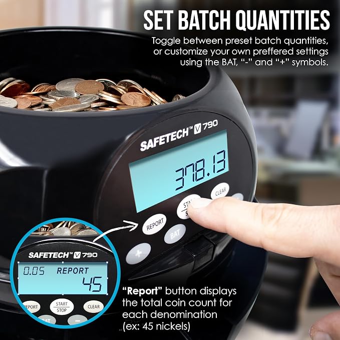 Safetech Coin Counter, Sorter, and Wrapper, Sorts 600 US Coins Per Minute (V790)
