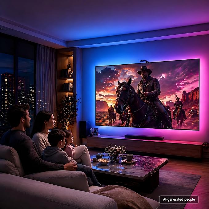 AOC TV Backlight Sync to Screen, Behind TV LED Changing Lighting for 75-85 Inch TVs, RGB LEDs Strip Lights with Sensor for Home Decorations Smart App Control, Movie Game Music & DIY Mode, 18.0FT