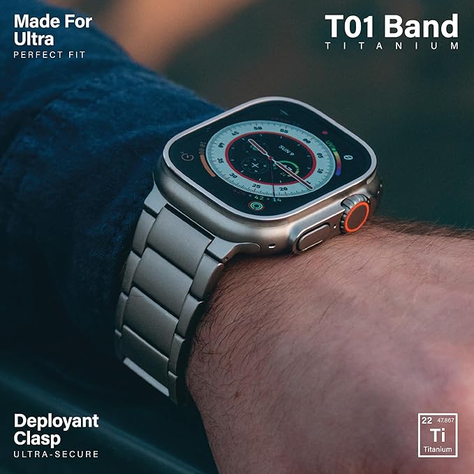 KORDIZ Titanium Watch Band T01 - Fits Apple Watch ULTRA 3 & ULTRA 2/1 (49mm) - Adjustable Titanium Apple Watch Band with Secure Clasp - Premium Color Matching Band (T01 | ULTRA Silver)
