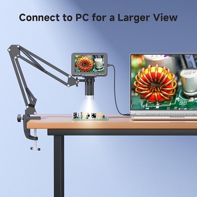 5" LCD Digital Soldering Microscope with Flexible Stand, 1000X Magnification for Electronics Repair & Coins, 1080P PC View, 8 LEDs (Micro SD Card Not Included)