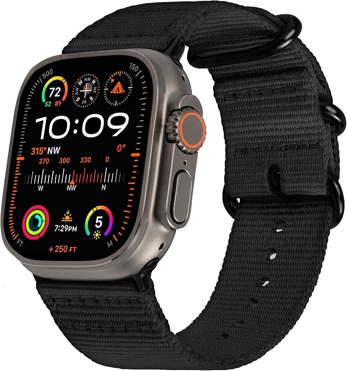 Carterjett EXTRA LARGE Hiking Trail Nylon Band - Compatible with Apple Watch Ultra 3/2/1 49mm 46mm 45mm 44mm for Men Women, XL for Big Wrists, Xtra Long, Soft Braided Sturdy Weave Sport Strap for iWatch Ultra, iWatch SE, Series 11 & All Models (Black, XL)